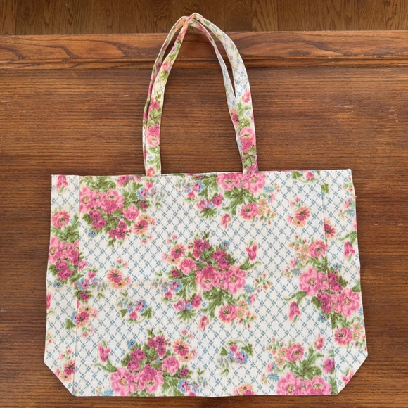 new Sézane x Andion cotton tote blue plaid pink floral print limited edition - Picture 3 of 5
